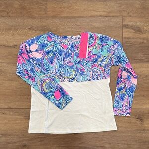 Lilly Pulitzer Girls Long Sleeve Floral Pullover Top - Blue, Pink, White NWT